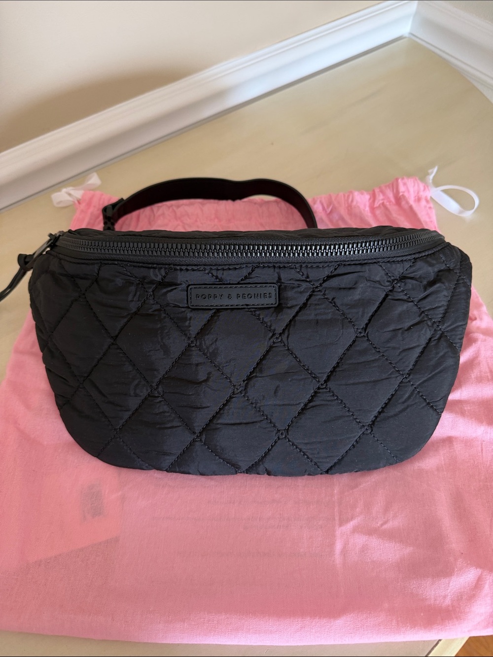 Poppy & Peonies Black Quilted Large Sidekick - NWOT